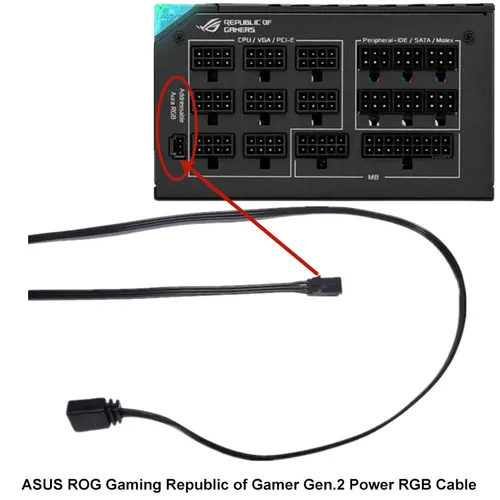 Imagen 2 del producto ASUS/Thor PSU God Light Sync 5V ARGB Cable ROG 850w 1200w Gaming Pepublic of Gamer Thor Power Light Cable de sincronización de placa base
