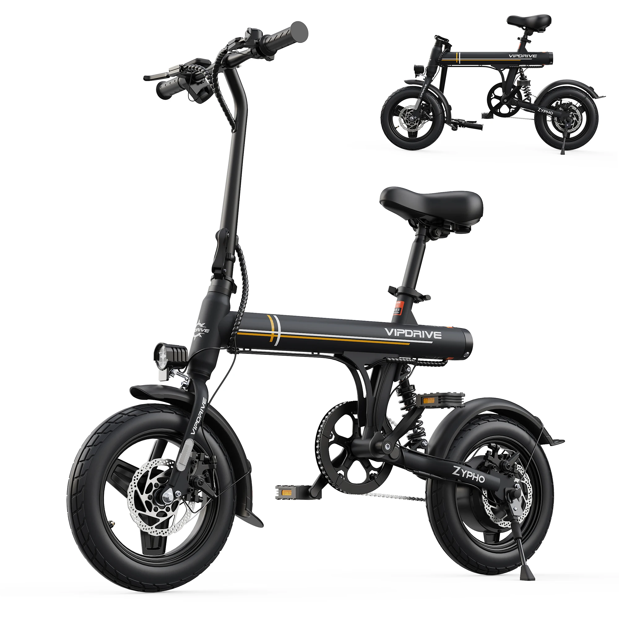 Vipdrive 14 Inch Folding Electric Bike for Adults Peak 500W Brushless Ebike, 36V Safe Lithium Battery, 3 Riding Modes, UL2849 Certified Foldable E-Bike Compact Lightweight for Urban Commuting Office Daily Travel image 3
