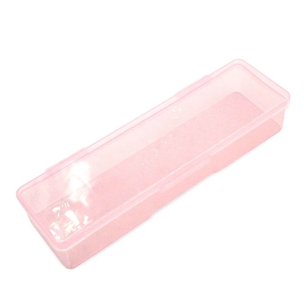 Nail Art Tool Empty Storage Box Rectangle Nail Brush Tweezers Clipper Nail Buffer Files Transparent Plastic Pink Container