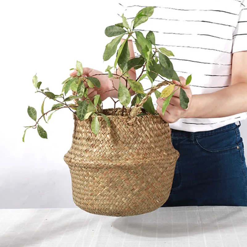 Storage Baskets Straw Wicker Rattan Hanging Flowerpot Seagrass Folding Laundry Clthoes Baskets Garden Plant Basket Home Decor