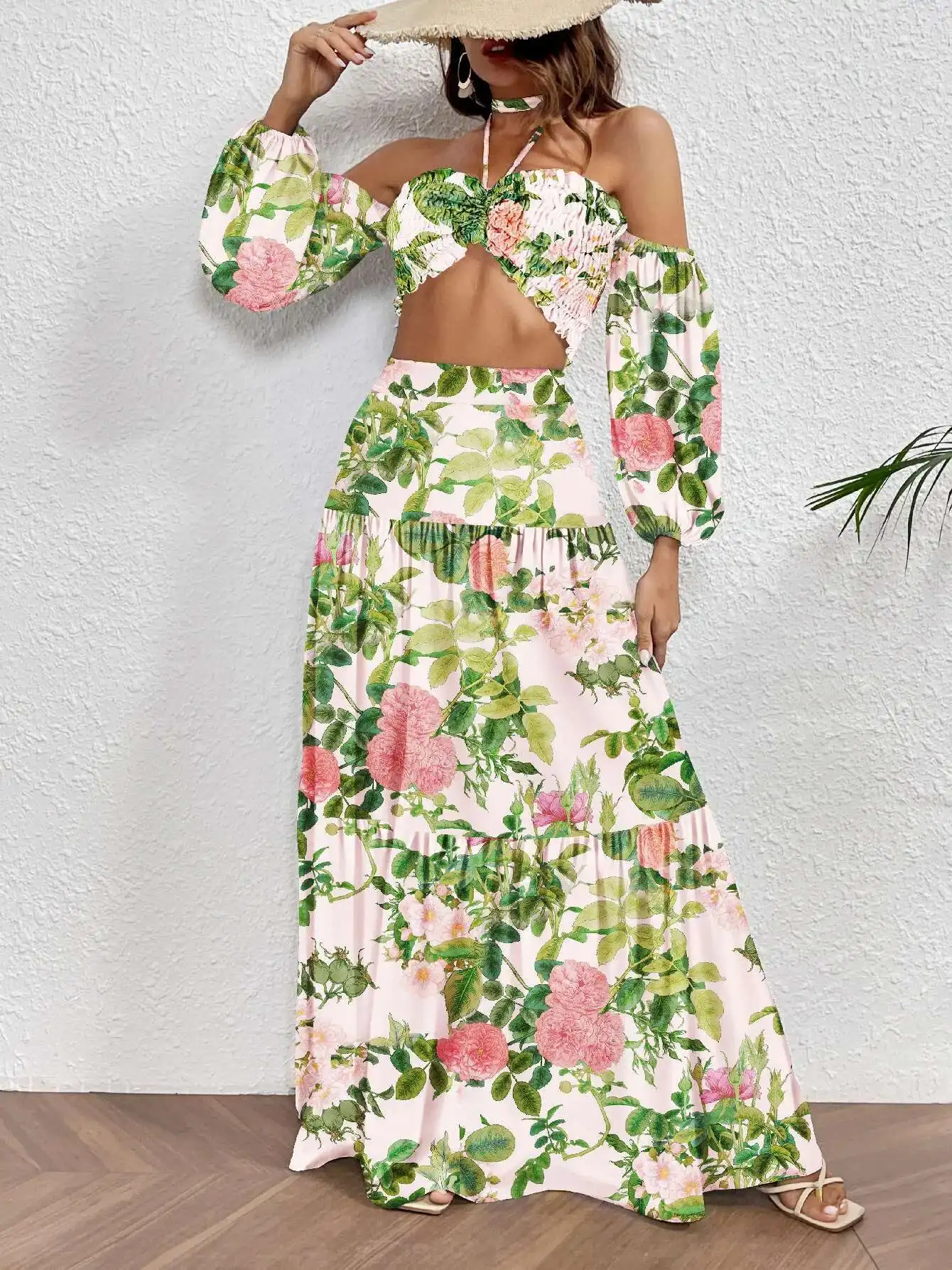 Sexy Off Schulter Langes Kleid Frauen 2025, Sommer Aushöhlen Party Kleider Elegante Dünne Gedruckt Maxi Vestidos Urlaub Strand Robe