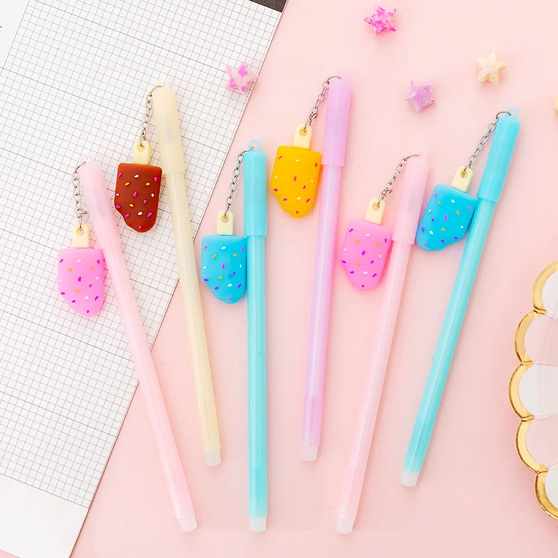 

24 Pcs Korea Ins Girl Heart Ice Cream Pendant Pendant Gel Pen Cute Fresh Student Office Stationery Pen