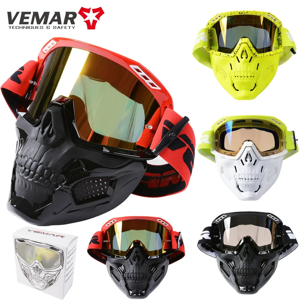 

VEMAR Detachable Motorcycle Helmet Goggles Cycling Glasses Man Windproof Dust-proof Motocross Face Mask Goggles Glasses Block UV