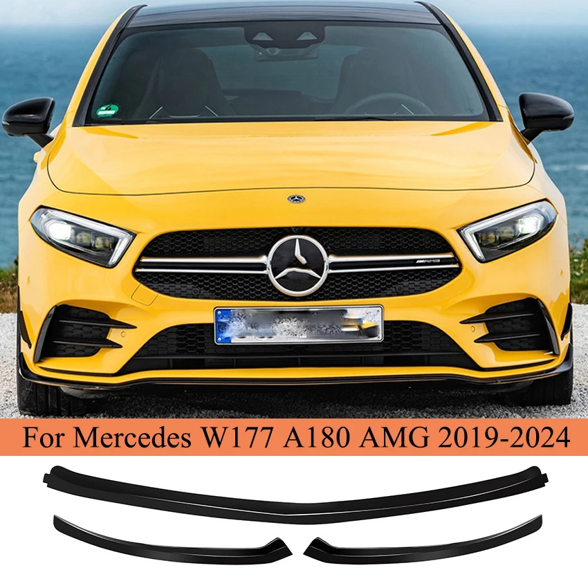 

For Mercedes benz A Class W177 A180 A200 A220 A250 AMG 2019-2024 Black Car Modified Front Lower Bumper Lip Splitter Canard Trim