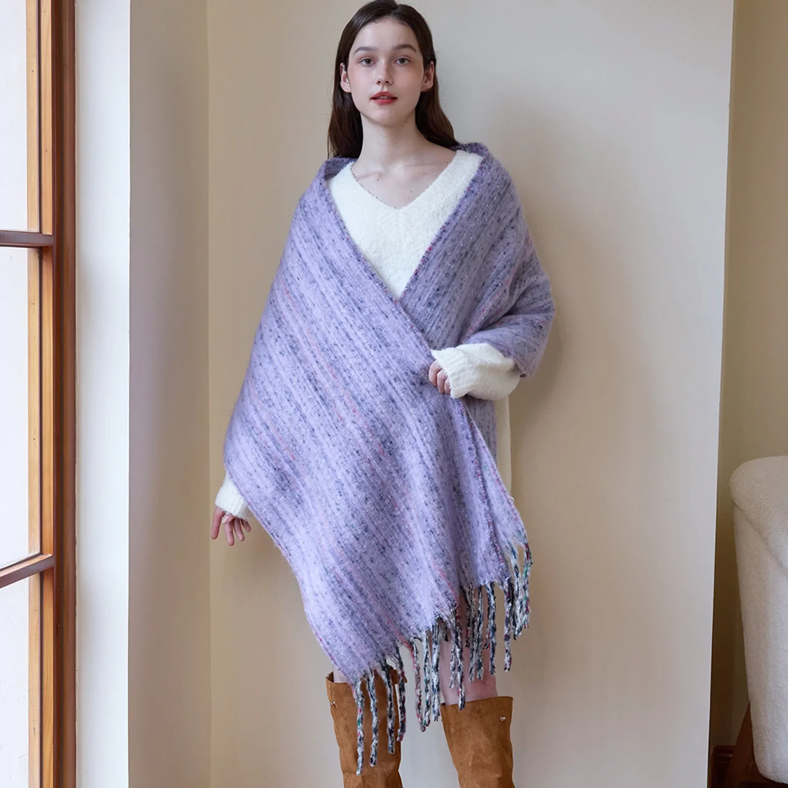 

2024autumn winter new style imitation cashmere oversized tassel women's scarf temperament high-end exterior cold resistant shawl