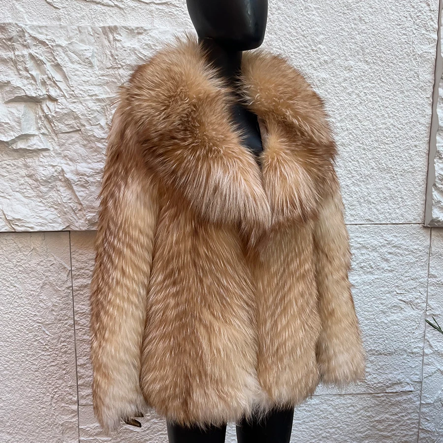 Natural Fox Fur Jacket With Turndown Collar Red Fox Fur Coat Furry Jacket Women's Winter Jacket New Arrival Real Fur Jacket