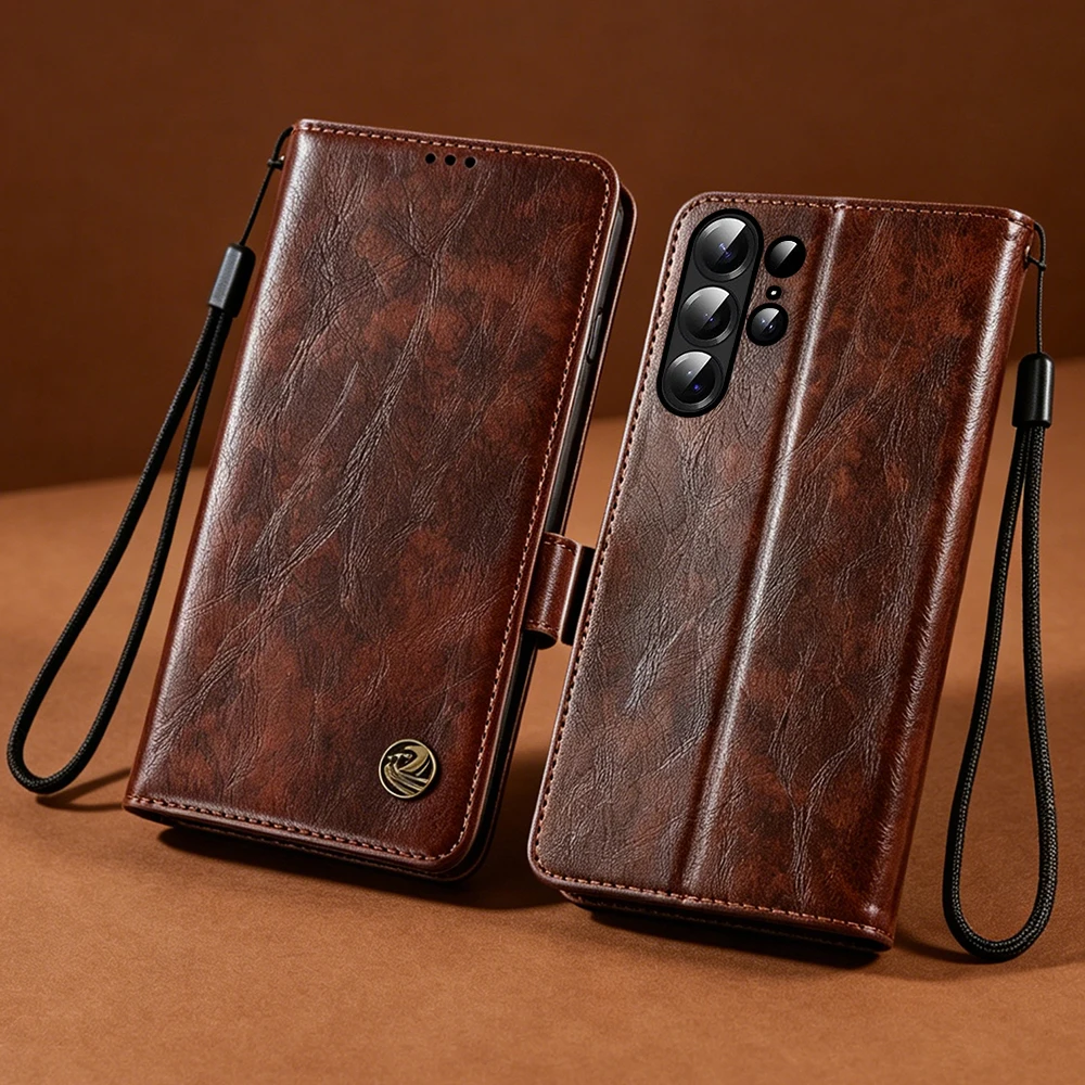 Image of Leder-Magnet-Flipcase für Samsung Galaxy S26 S25 S24 S23 S22 S21 S20 S10 S9 S8 Plus Ultra FE mit Kartenfach und Handyhülle