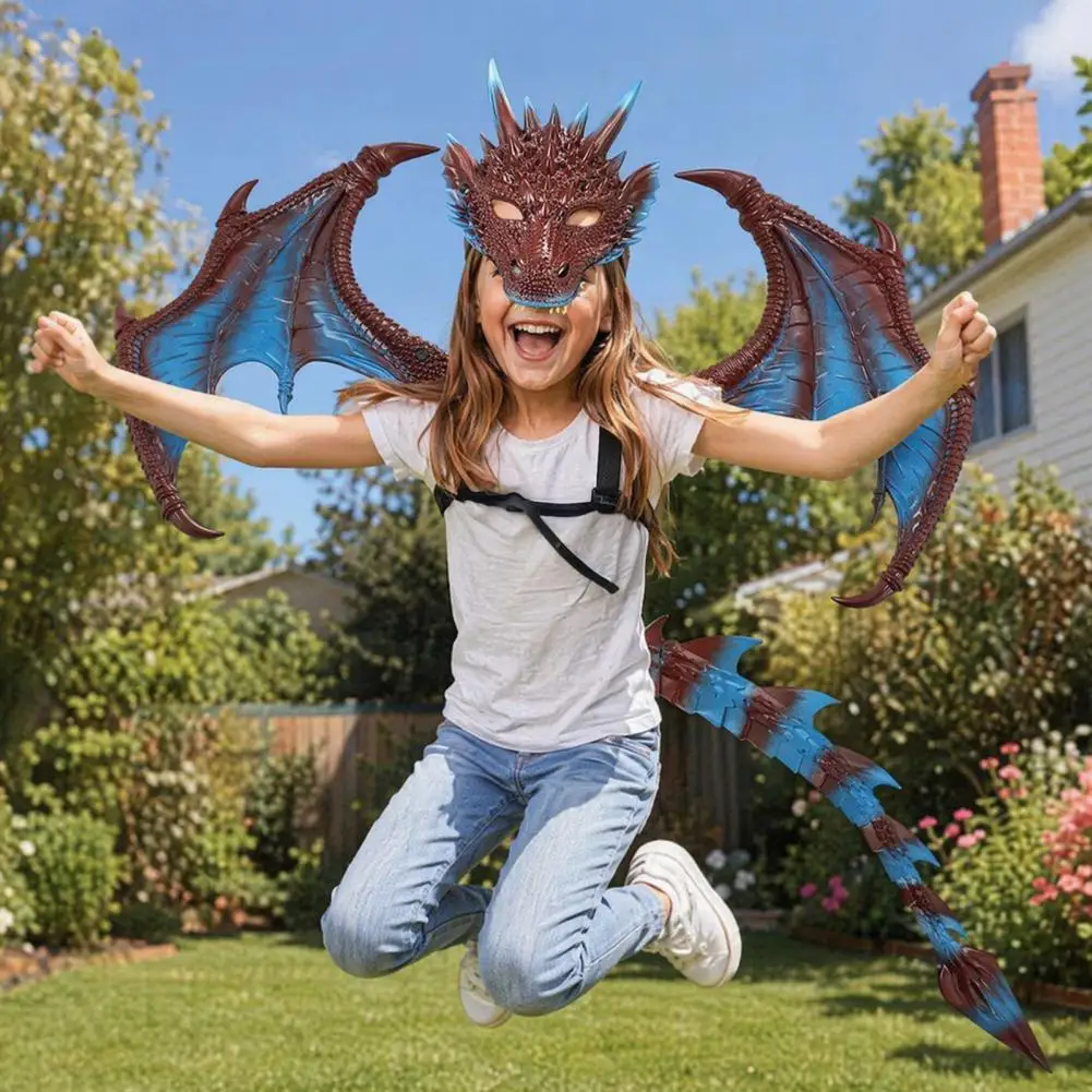 New Halloween Upgrade RP Gold Ultra Light Children's Party Dragon Mask Cosplay Dress up Prop Set