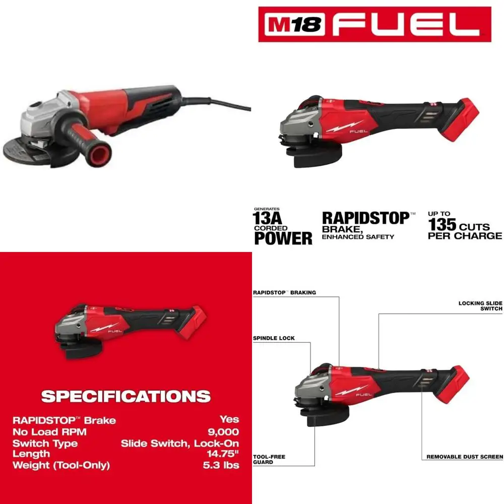 5-Inch 13 Amp Small Angle Grinder with Slide Lock and Premium Cart TPT Technology for Professional Use