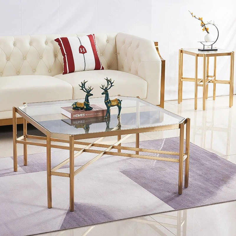 

Nordic, modern, simple, tempered glass, stainless steel, coffee table, light luxury, living room