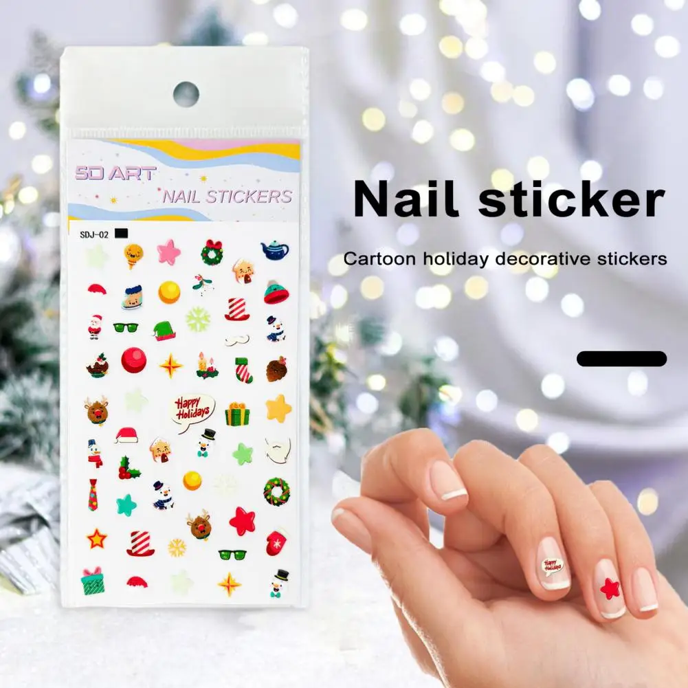 3d Nail Stickers Festive Holiday Nail Art Stickers Snowflake Santa Claus Reindeer Snowman Self-adhesive for Christmas-themed