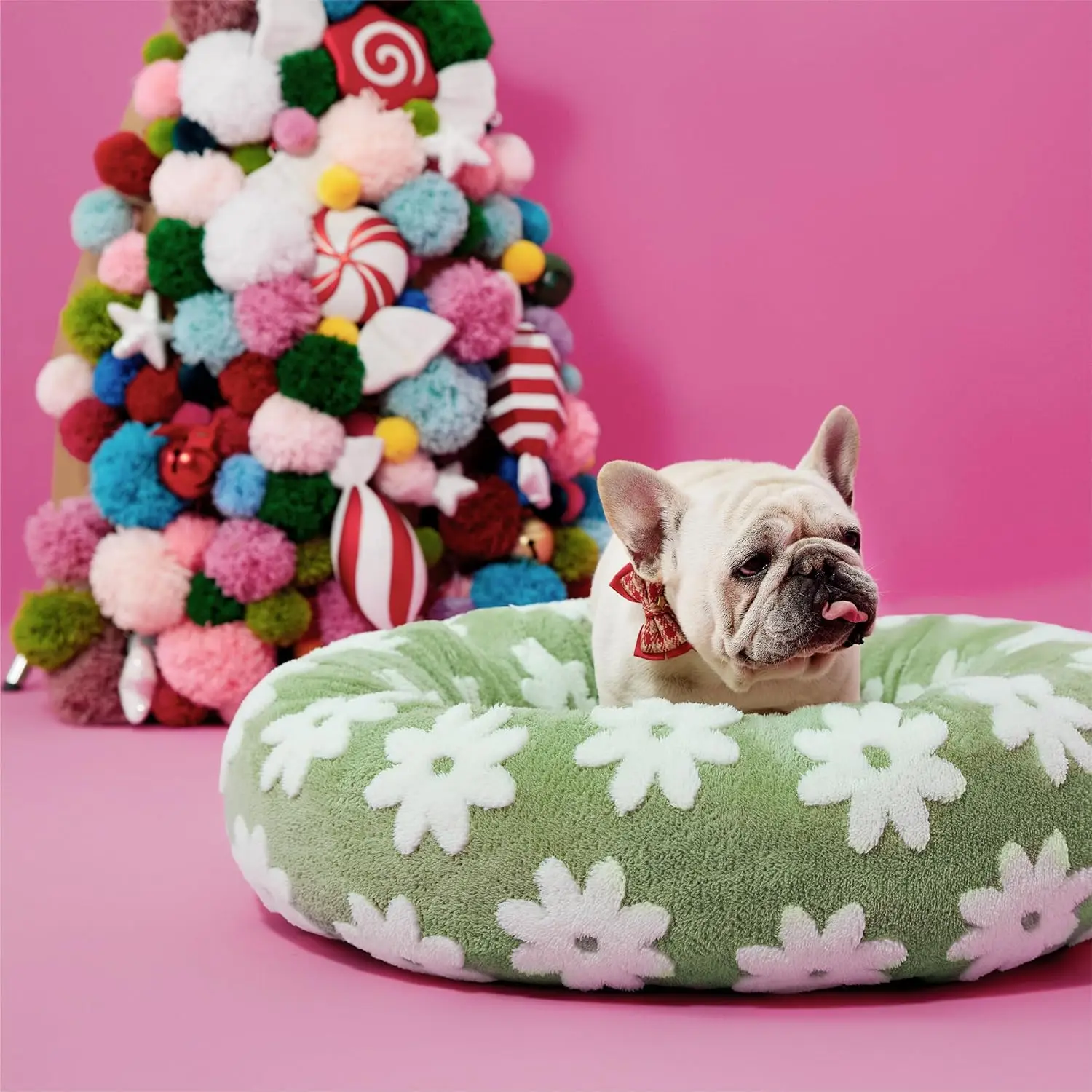 

Donut Dog Bed with Washable Cover, 30 Inch, Green - Cozy Round Pet Bed for Small to Medium Dogs, Anti-Slip Bottom, Plush Comfort