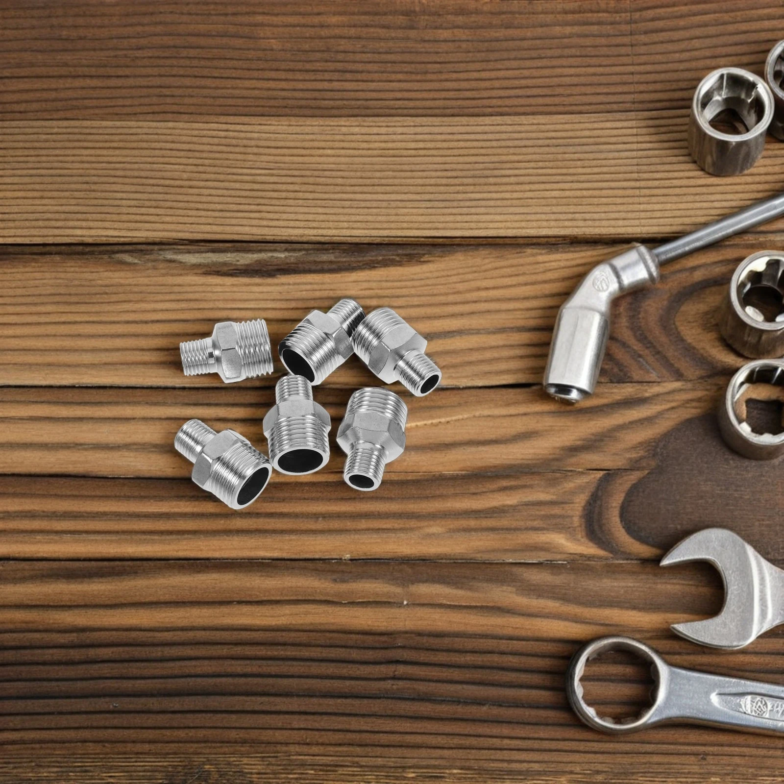 

6pcs Threaded Adapter 12 7mm to 20mm Stainless Steel Pipe Fittings Hose Connector Screw Thread Conversion Faucet Fitting