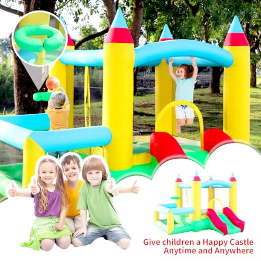 Casa inflable de rebote con tobogán, castillo saltador de 107x106x80 pulgadas con soplador y juego de baloncesto para piscina de pelotas