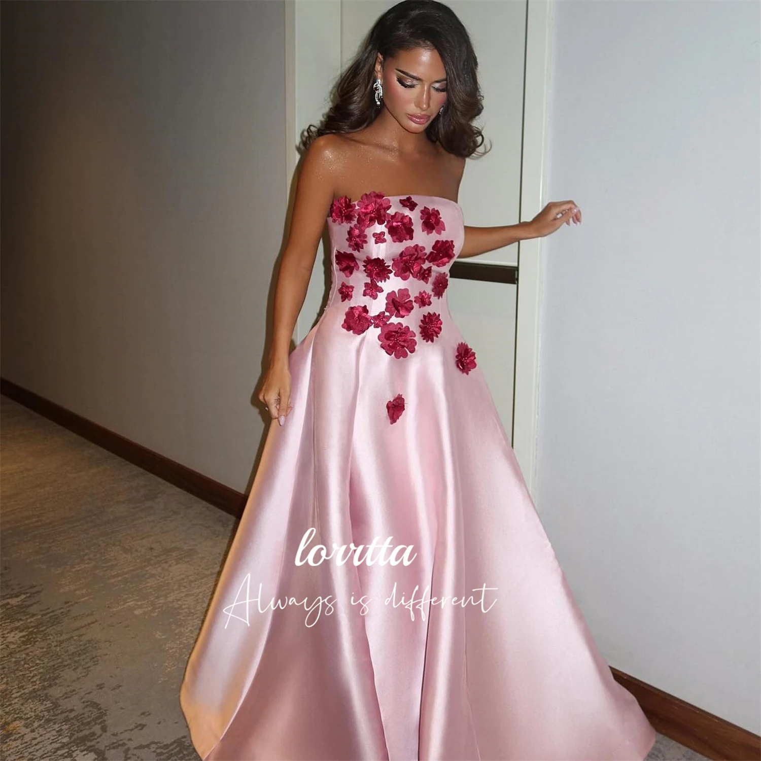 Lorrtta Wedding Party Dress Satin 3D Flowers Evening Eid Ladies Dresses for Special Occasions Robe De Soiree Femmes Ball Gowns