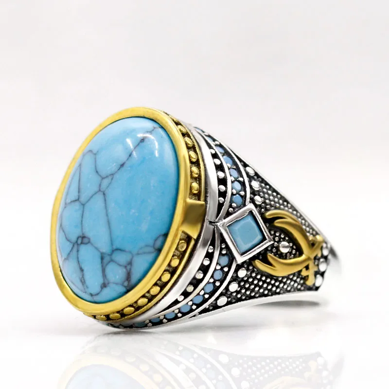 

Popular Türkiye Men's Handmade Ring Sterling Silver S925 Women's Turquoise Religious Muslim Christmas Jewelry Gift