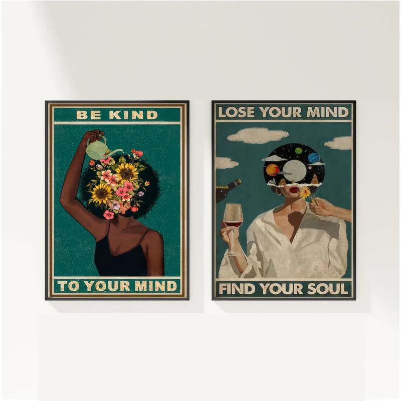 

Be Kind To Your Mind Vintage Poster Lose Your Mind Abstract Canvas Print Retro Music Positivity Decorative Wall Art Paintings