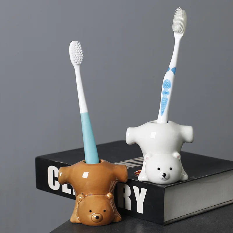 Cute Animal Tooth Brush Holder Pen Holder Bathroom Toilet Tooth Holder Toothpick Organizer Home Decor Bathroom Accessories
