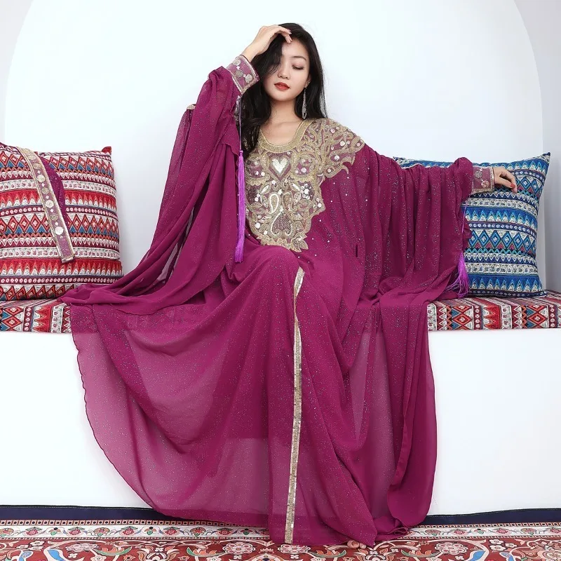Danza del ventre personalizzata Capelli del Golfo persiano Altalena Danza Khaleegy Haligi Robe Concorrenza Grado Performance Costume Veste e gonna