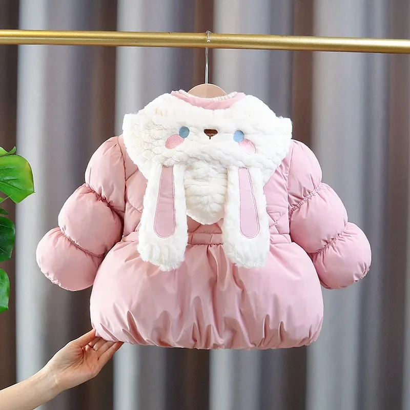 Winter clothing, children's fashionable cotton jacket with plush and thick cotton clothing, baby and girl's cotton clothing