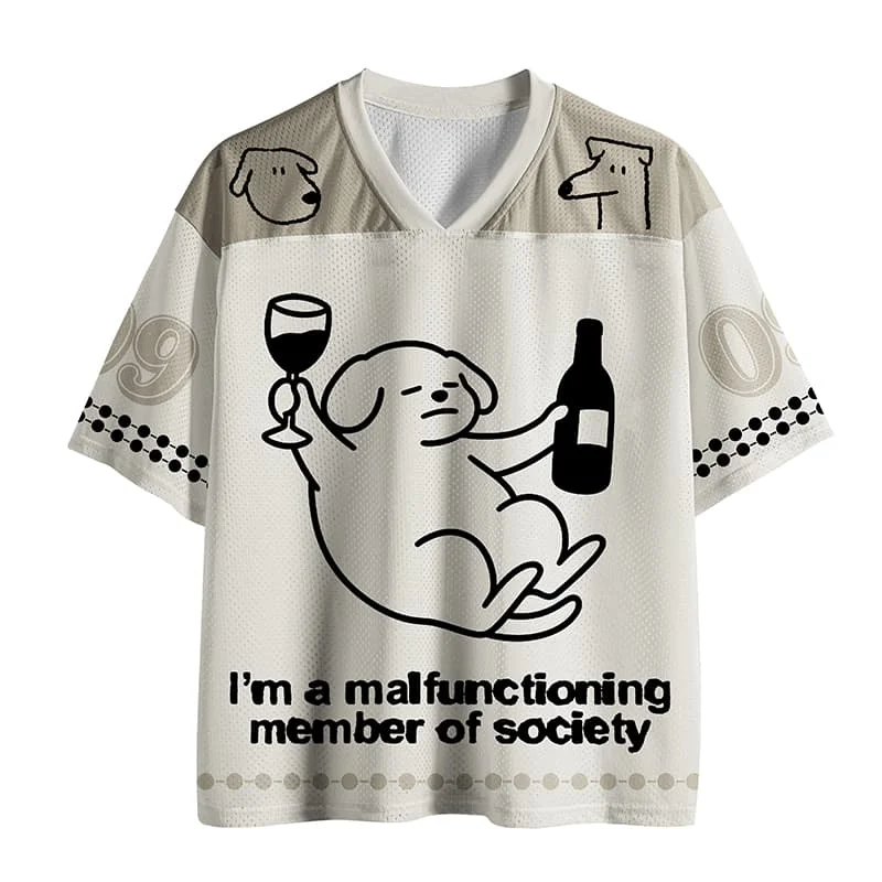 2026 new unisex mesh T-shirt V-neck lightweight breathable polyester mesh retro nostalgic printed casual sportswear