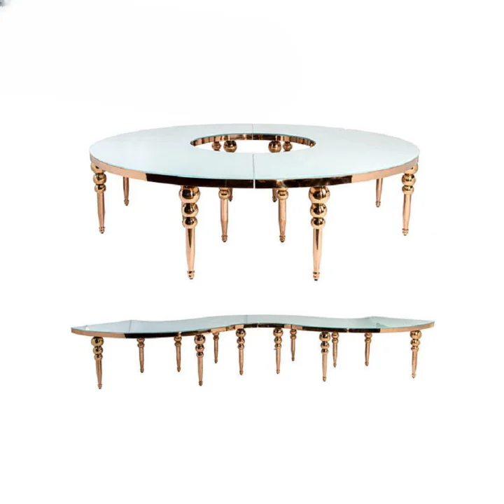 for JJY-YHZ-G003 Factory wholesale modern luxury golden stainless steel dining table full moon/snake table