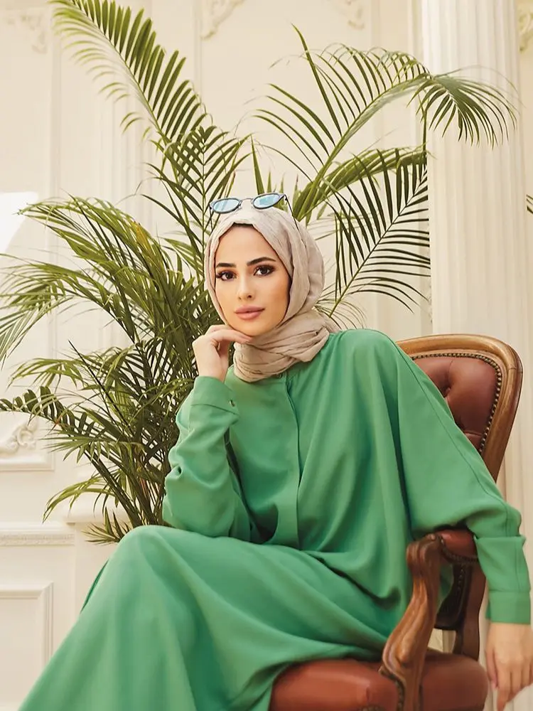 Fashion Single Breasted Muslim Dresses syari abaya Hajib female full length Cardigan Flare sleeve islamic muslim abaya wy1447