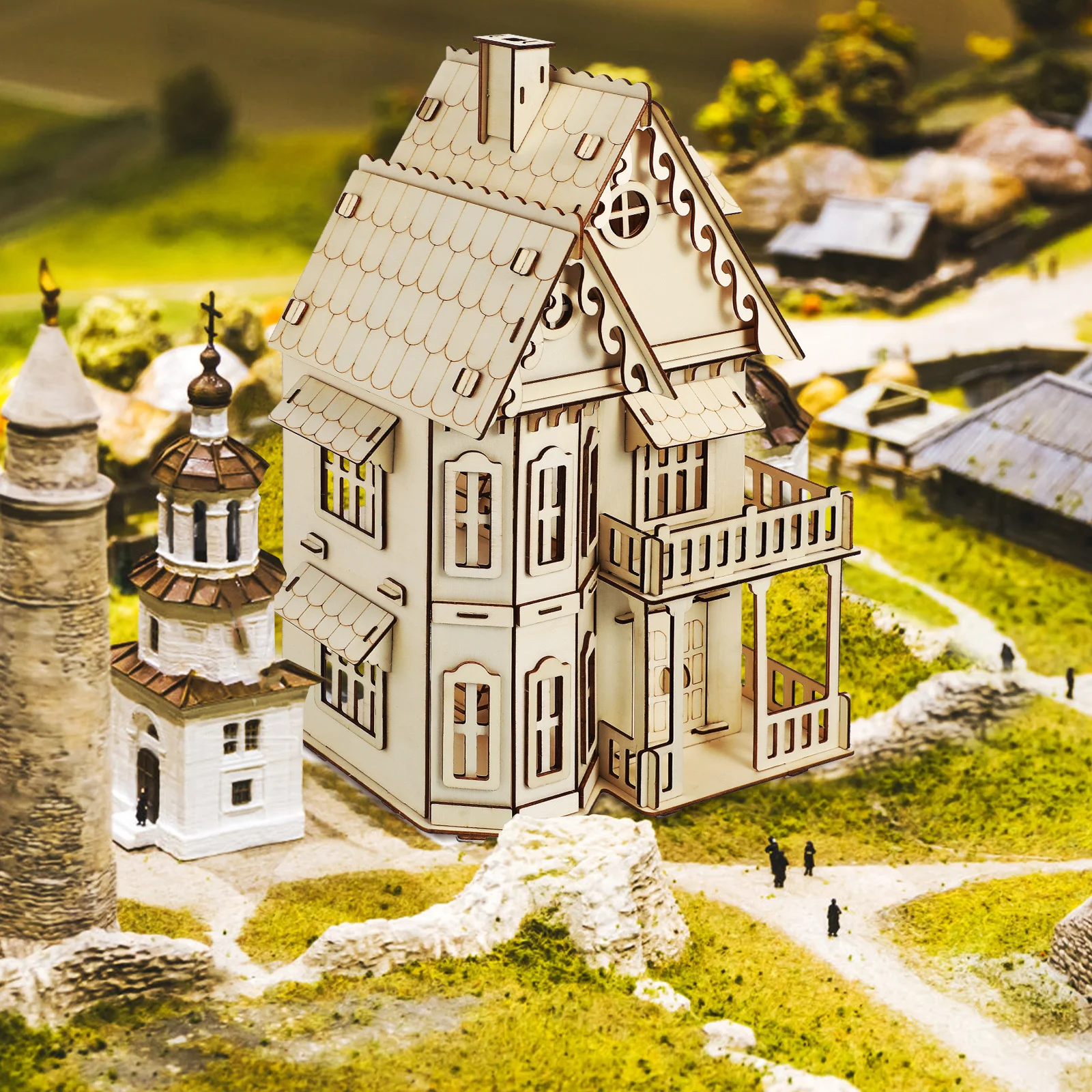 

Готический стиль 3D деревянный дом-головоломка DIY сборка вызова игра для взрослых подростков уникальная декоративная художественная деталь