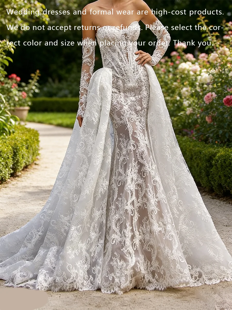 Elegant Sweetheart Sheath Detachable Train Mermaid Bride Wedding Dresses Bridal Gowns Customized