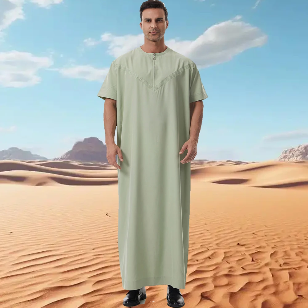 イスラム教徒の男性用ジュバ・トーブ、イード、ムスリム男性用ドレス、ローブ、ジッパー付き半袖、サウジアラビアのアバヤ、カフタン、ドバイ、アラビアのダファ、ディシュダシャの服