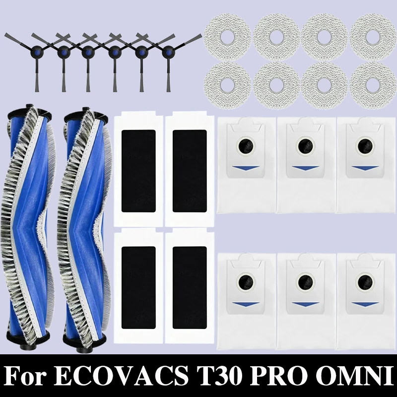 For ECOVACS T30 PRO OMNI / T30S PRO Robot Vaccum Replacement Parts Dust Bag Main Side Brush Filter Mop Accessories