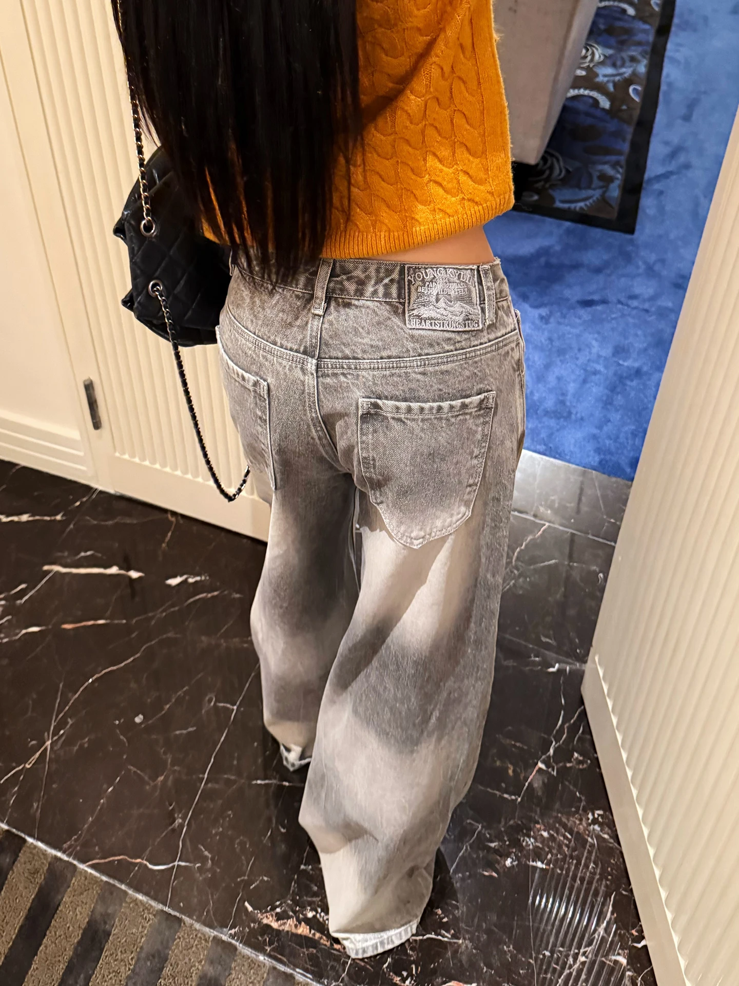 

Корейские джинсы с вышивкой, прямые, широкие штанины, женские, осенне-зимние, из хлопкового денима, повседневные брюки с завышенной талией