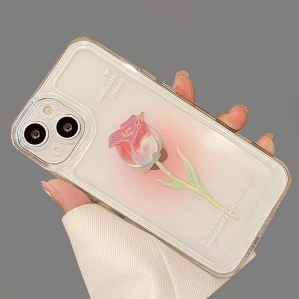 Aesthetic Watercolor Rose Transparent Phone Case For IPhone 18 17 Air 16 15 14 13 12 11 Pro Max Plus Mini Anti-Drop TPU Case view 5
