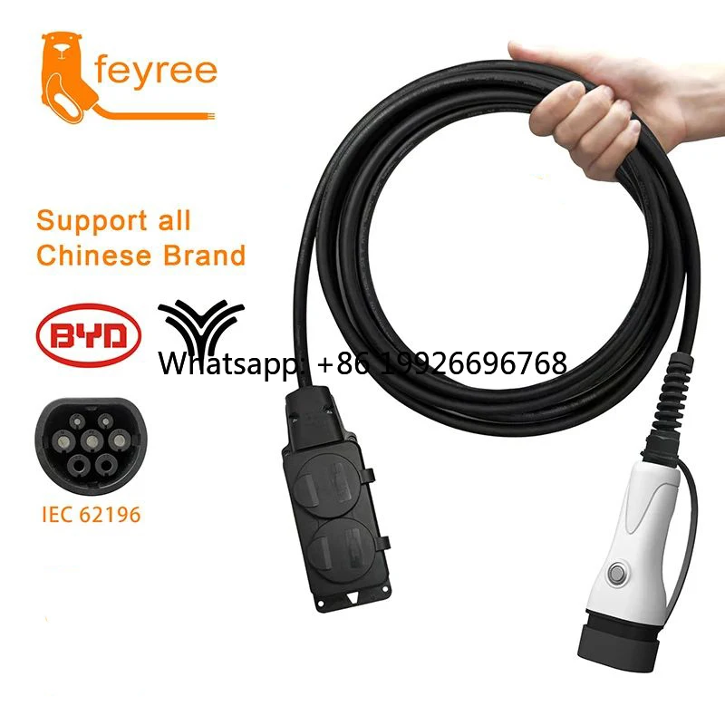 

Feyree Portable 3.5kw EV Charger Cable with 16A 2 Type Plug Button Control EU Socket for Chinese Brand Car