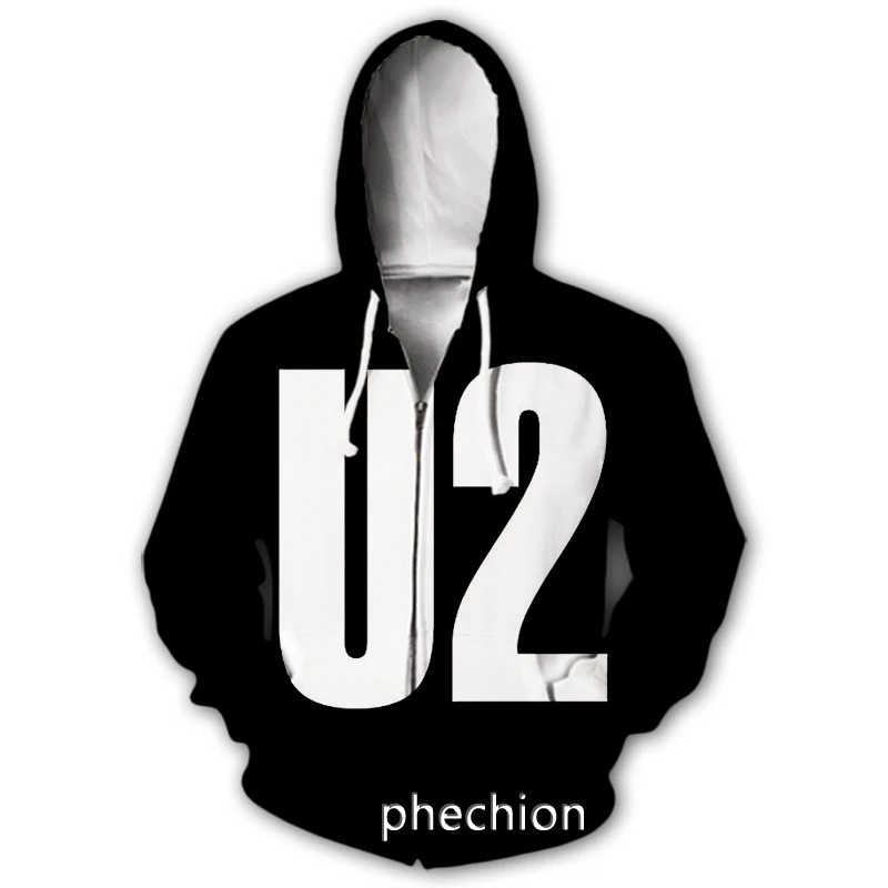 

phechion New Fashion Men/Women 3D Print U2 Band Casual Zipper Hoodies Fashion Men Loose Sporting Zip Up Hoodies J14