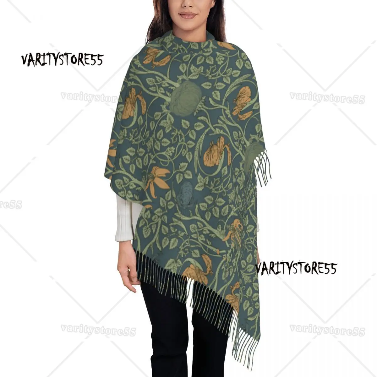 

Womens Tassel Scarf William Morris Garden Tulip Long Super Soft Shawl Wrap Daily Wear Cashmere Scarf