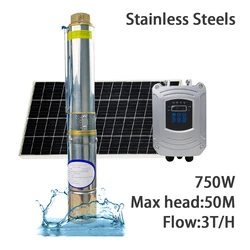 750Watt High Efficiency Solar DC Deep Well Pump With Controller Max Flow 5T/H Solar Brushless Stainless Steel Submersible Pump