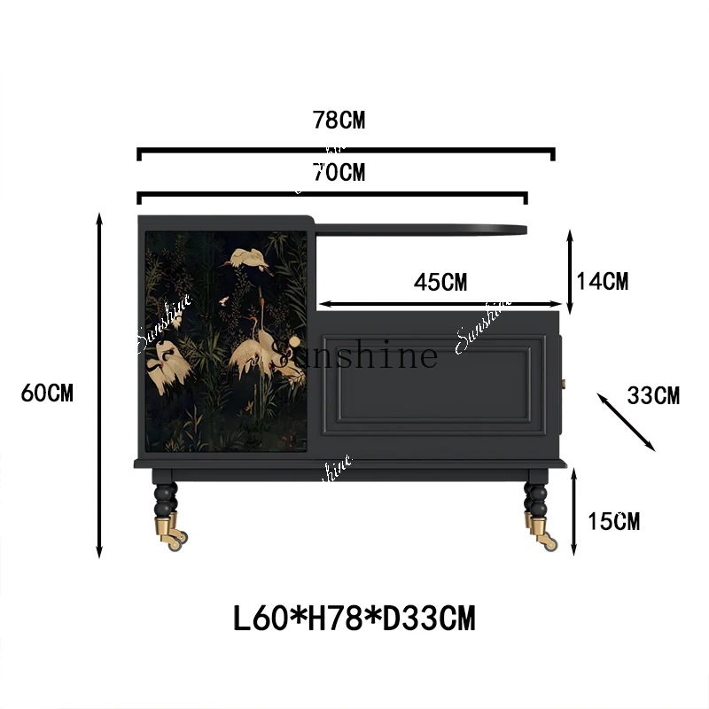 

Solid wood medieval household trolley multi-functional living room movable coffee table storage rack FT