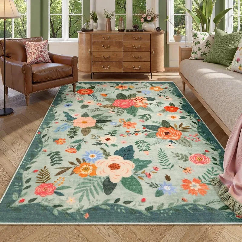 

Nordic Style Living Room Carpet Large Area Floral Print Bedroom Rug Machine Washable Foldable Coffee Table Sofa Mats Alfombra 러그