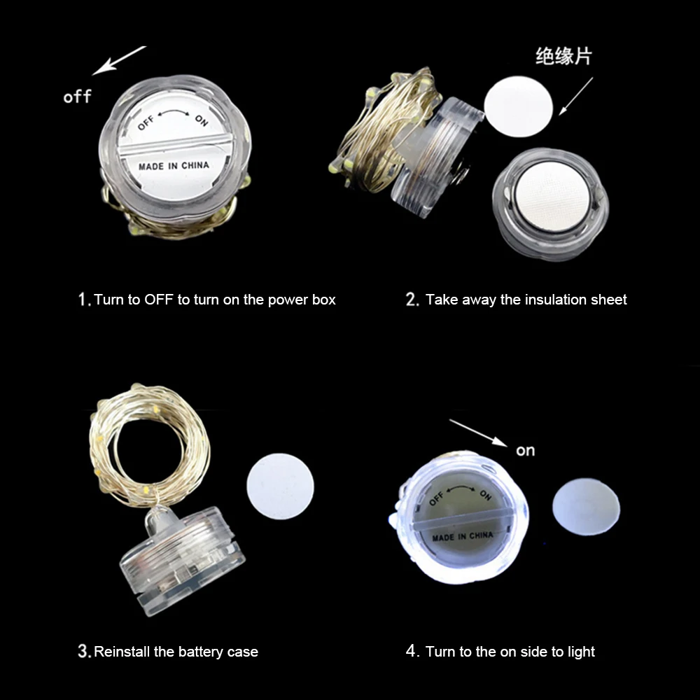 10 20 المصابيح/م البرقوق على شكل شمعة الأسلاك النحاسية الجنية سلسلة ضوء 1 متر 2 متر مقاوم للماء CR2032 بطارية لحفلة عيد الميلاد الزفاف ديكور