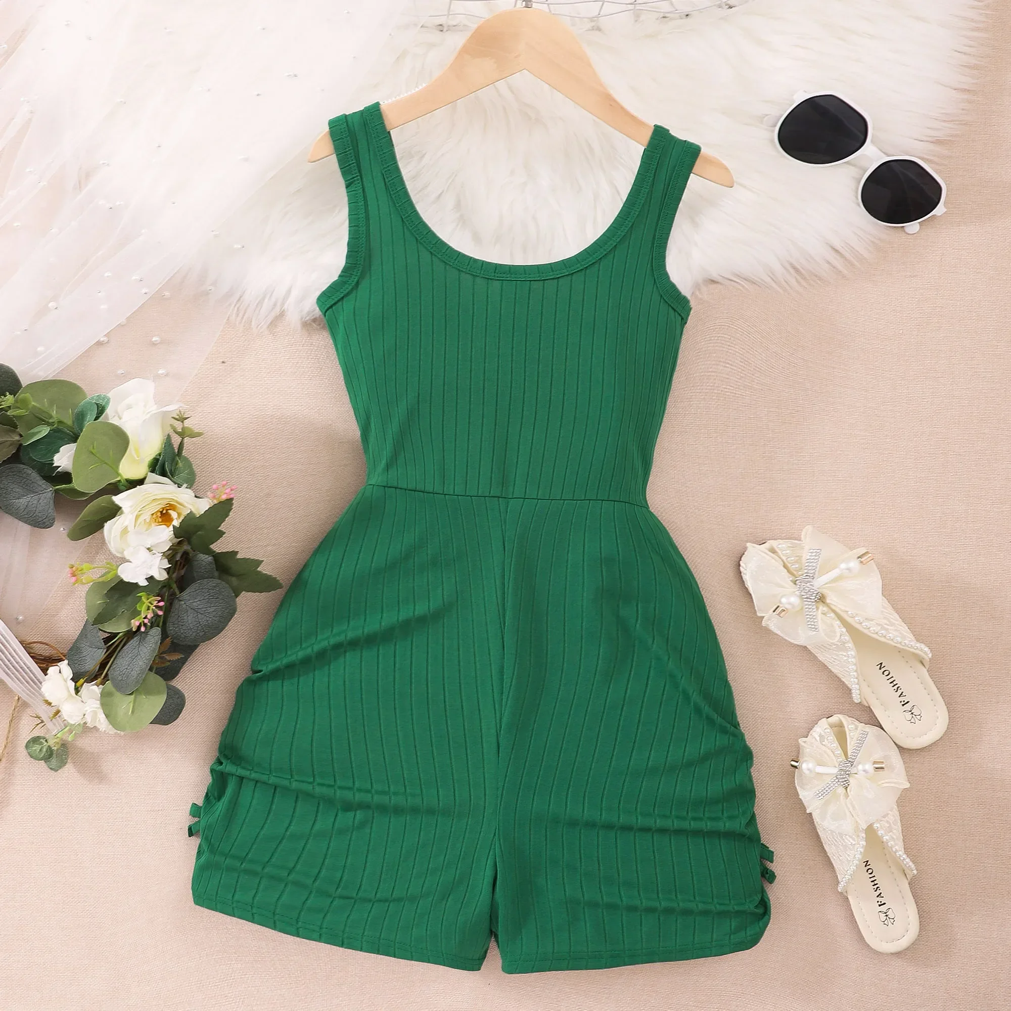 2024 Big Girls Jumpsuit Sleeveless Summer Fashion Trendy Solid Color Romper Kids Girl Clothing 8 9 10 11 12 13 14Y Overalls