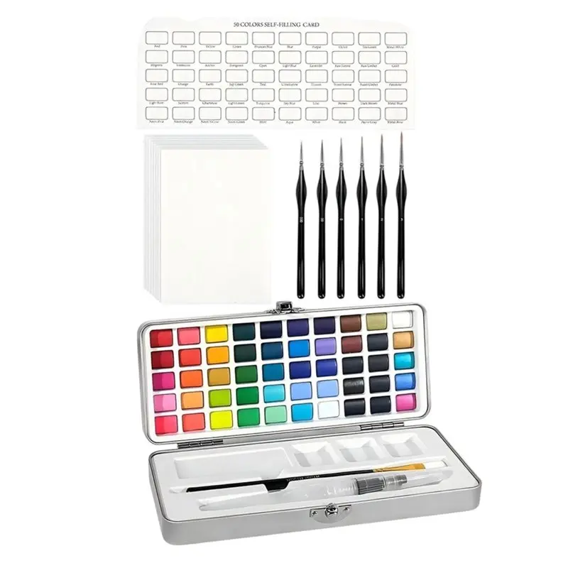 Watercolor Workbook, Beginner-Friendly Watercolor Workbooks 50 Colors Watercolor Paint Set With Palette And Brush