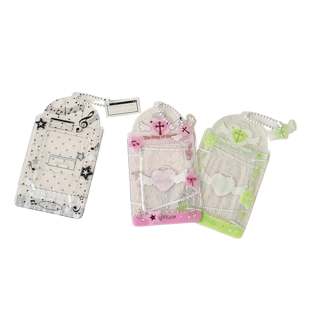 Transparent Glitter Star Dolphin Cartoon Card Holder 3 Inch Photocard Hanging Charm Pouch Student Subway Card Sleeve