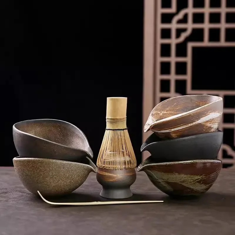 

Super fine hand-made matcha bowl personality cute spout rough pottery Jingdezhen porcelain Japanese matcha tea set