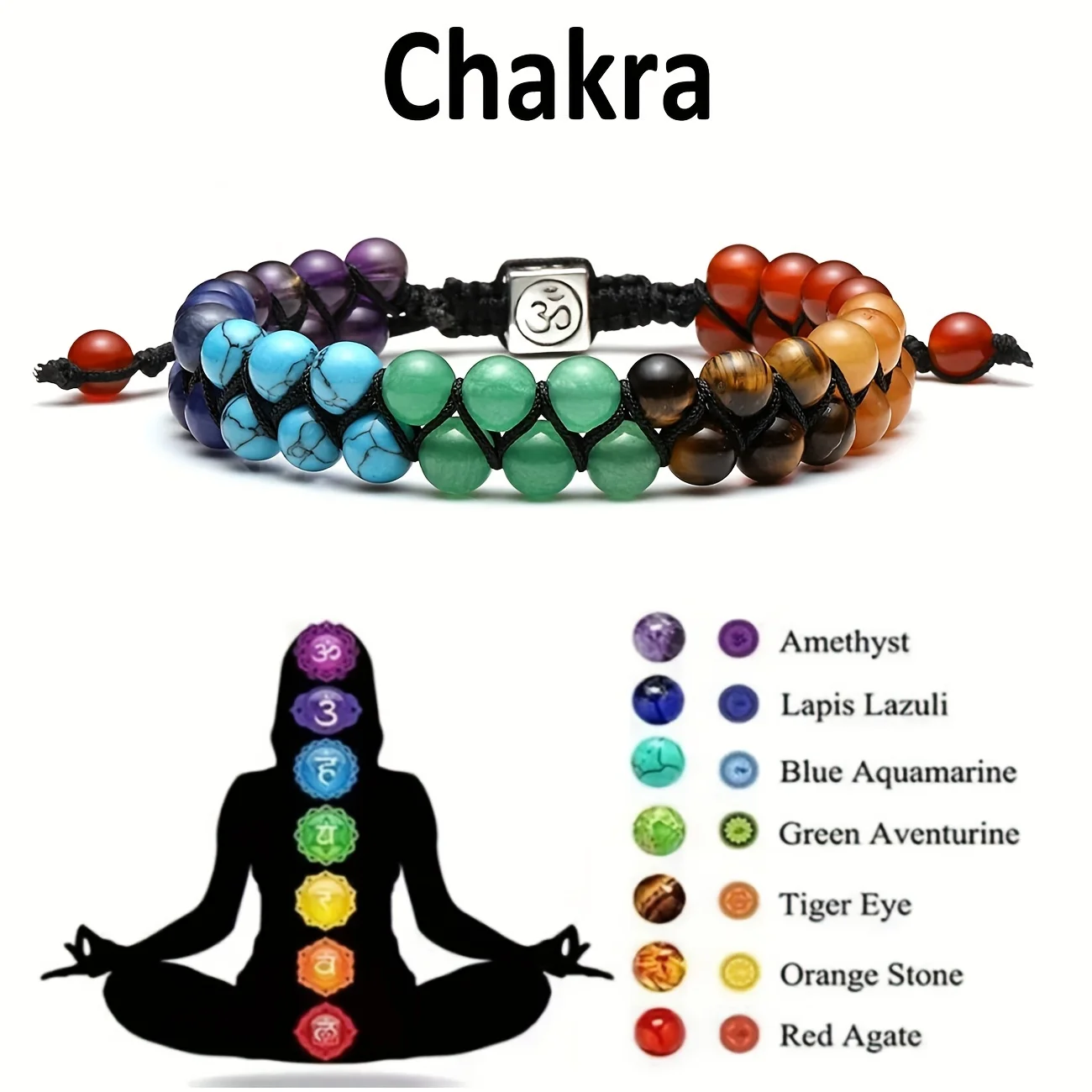 Top Plaza 7 pulsera de cristal para tratamiento de chakras, pulsera de cuentas ajustables de piedra de Yoga, meditación, relajación, ansiedad, brazalete para mujer