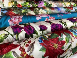 High Quality Real Silk Spandex Satin Delicate Rose Big Flower Spray Painting Fabric Dress Cloth