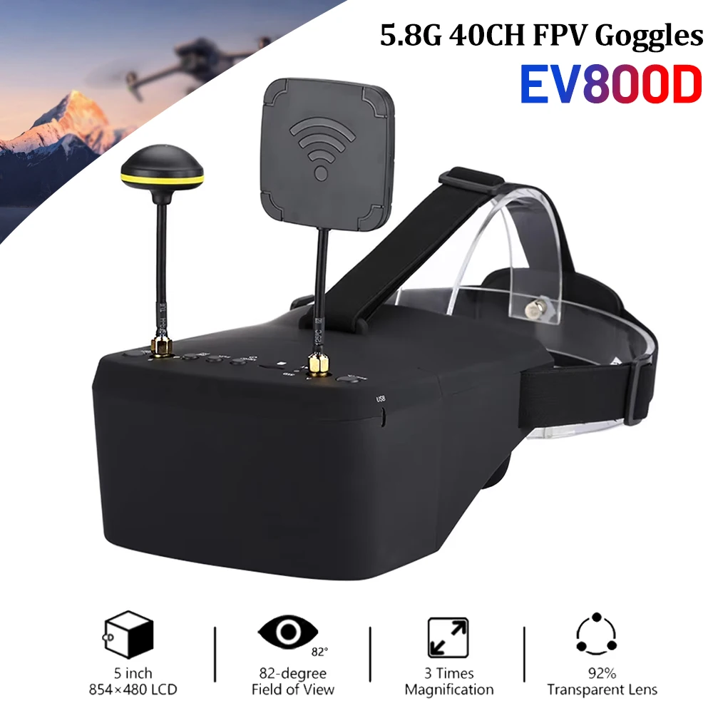 

FPV Goggles EV800D 5.8G 40CH 5 Inch 800*480 Video Headset HD DVR Diversity With Battery Antenna For RC FPV Drone RC Model Parts