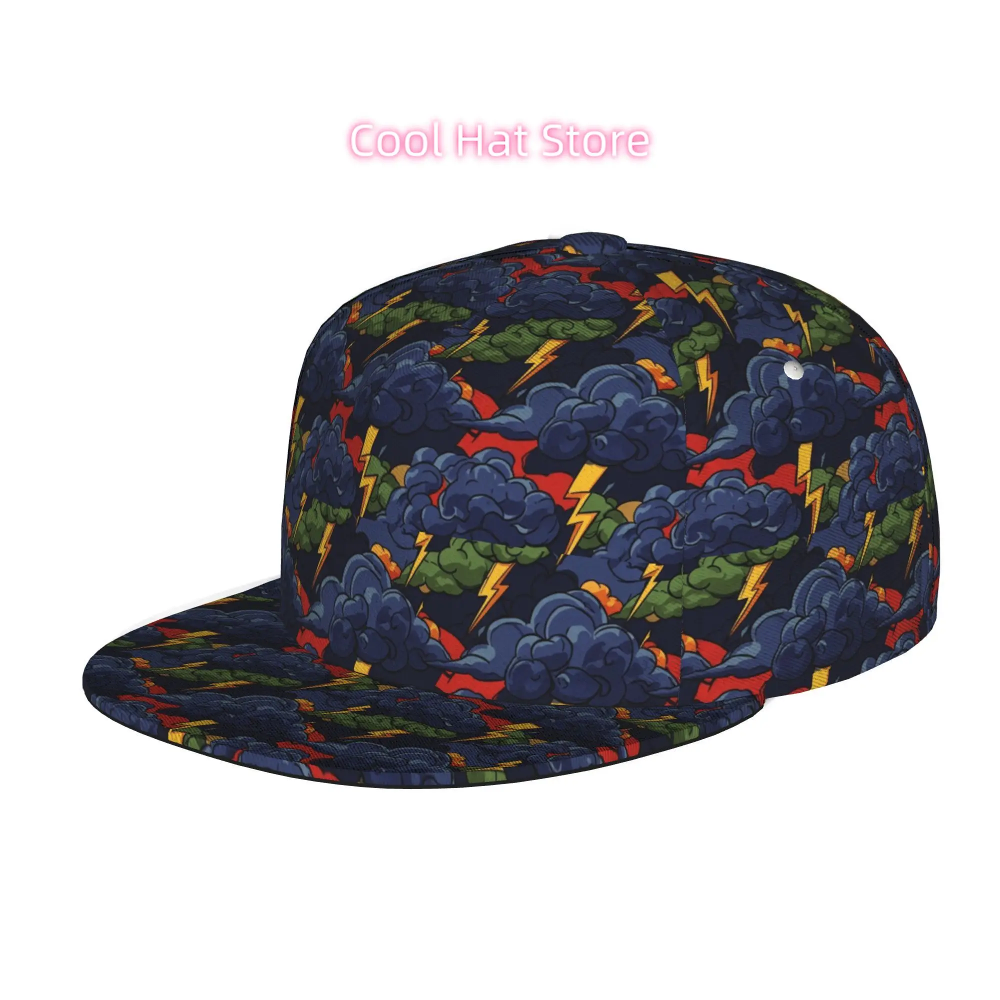 Baseball Caps for Both Men And Women, Featuring a Stormy Sky Design with Lightning Strikes. They Have an Adjustable Snapback And