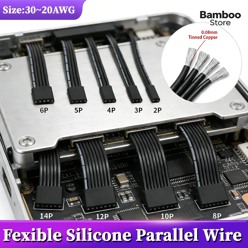

2/5/20m Silicone Parallel Wire High Temperature Resistant 2/3/4/5/6/8/10/12/14P Fexible Copper Cable 30/28/26/24/22/20AWG Cables