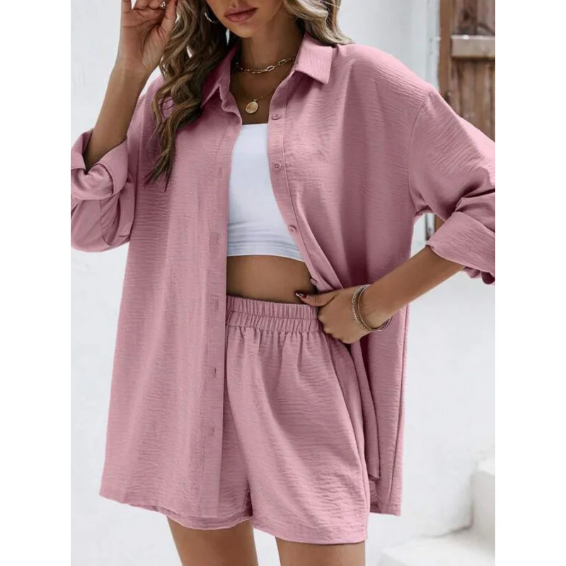 

2025 Solid Color Summer Women's Two-Piece Suit Casual Loose Short Pants Set Full Outfit for Female Fashion